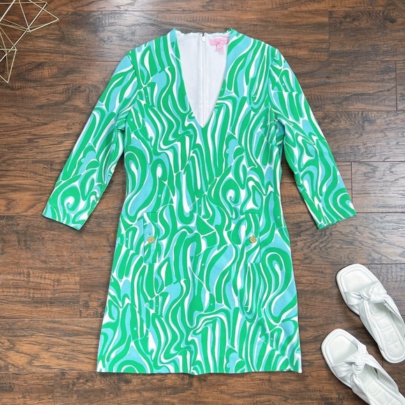 Lilly Pulitzer • Charlena Dress printed ponte shift green blue Finders Keepers - Picture 2 of 13